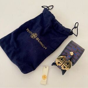 NWT Tory Burch logo wide double snap leather cuff